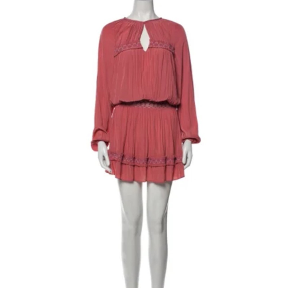 Ramy Brook Emmett Mini Dress Coral Pink Rust Smocked Ruffle Satin Womens Size M